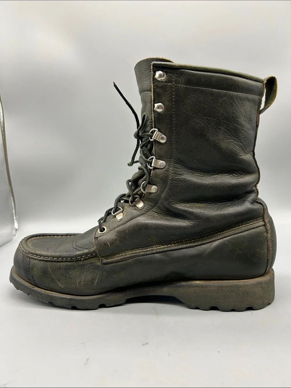 Vintage Ted Williams Sears Men's US 9.5D Boot Green Leather Work Combat Boots